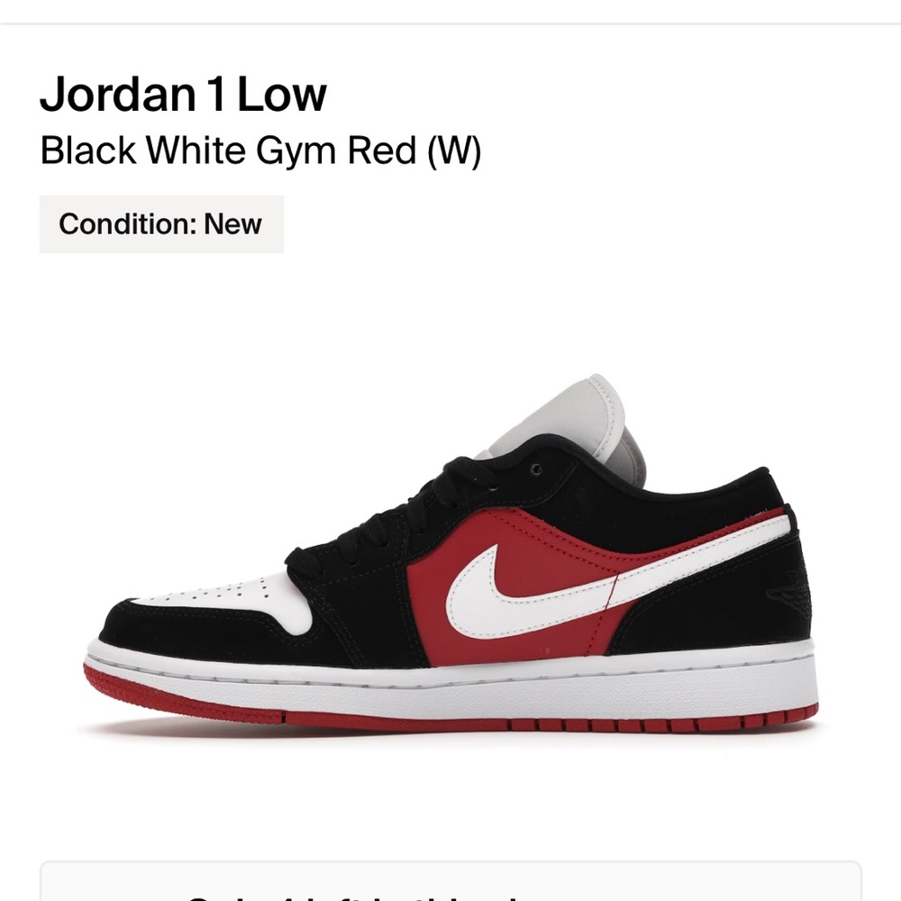 Jordan 1 Low Red Black White